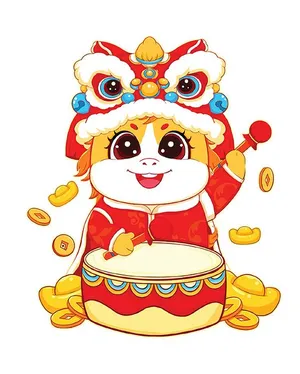 Minh Họa Tết Bính Ngọ 2026 – Bé Cưỡi Ngựa Múa Lân, Phong Cách Hoạt Hình