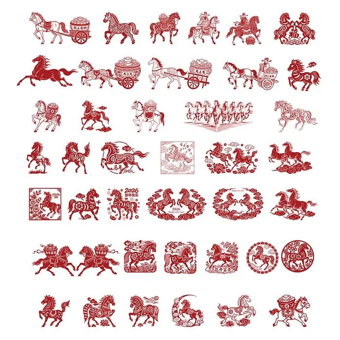 Bộ Sưu Tập Ngựa Tết Nguyên Đán EPS - Minh Họa Vector Phong Cách Trung Hoa