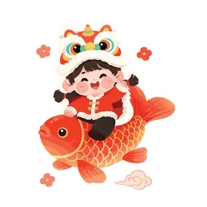 Bé Vui Tết Cưỡi Cá Chép - Hình Minh Họa Vector Dễ Thương