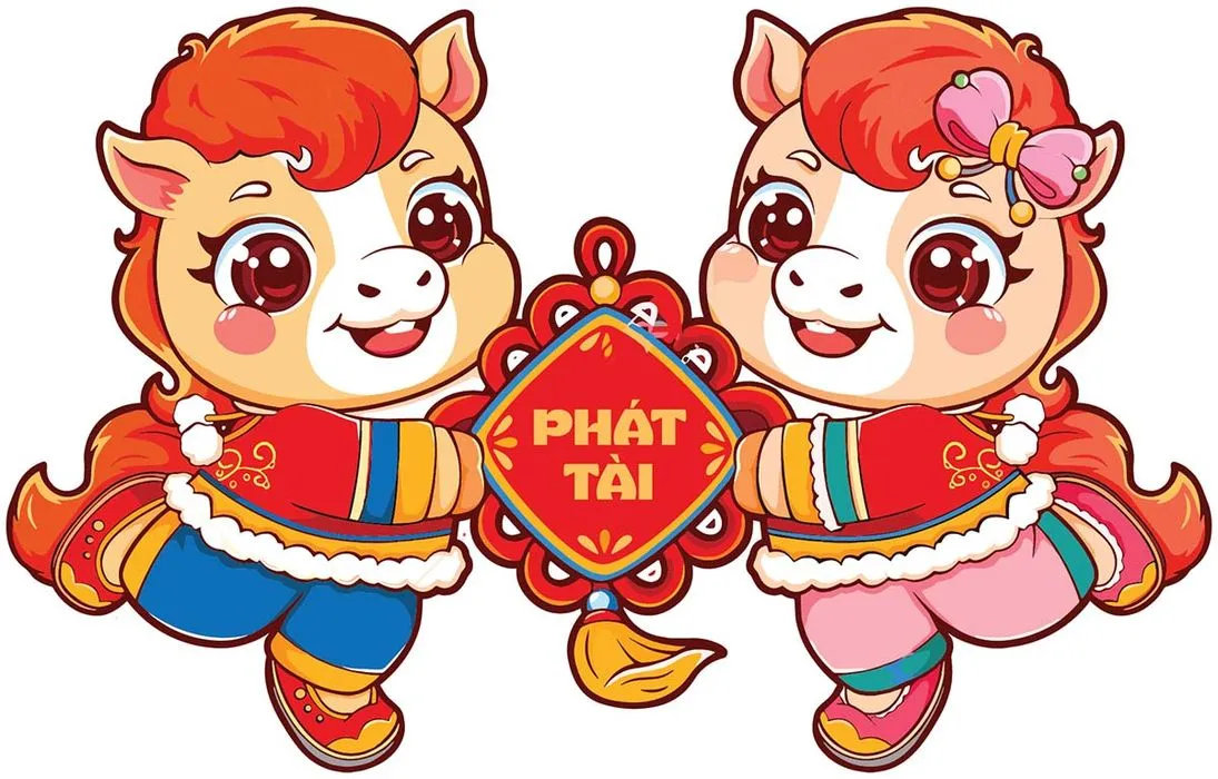 Cặp Đôi Ngựa Linh Vật Tết Nguyên Đán Dễ Thương - Phát Tài