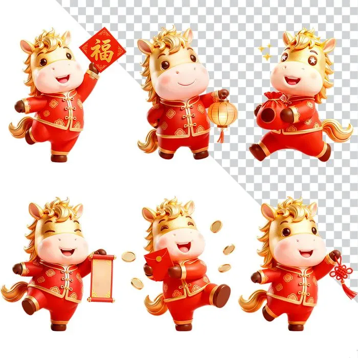 Bộ Sưu Tập Ngựa Tết Dễ Thương PNG - Minh Họa Năm Mới May Mắn