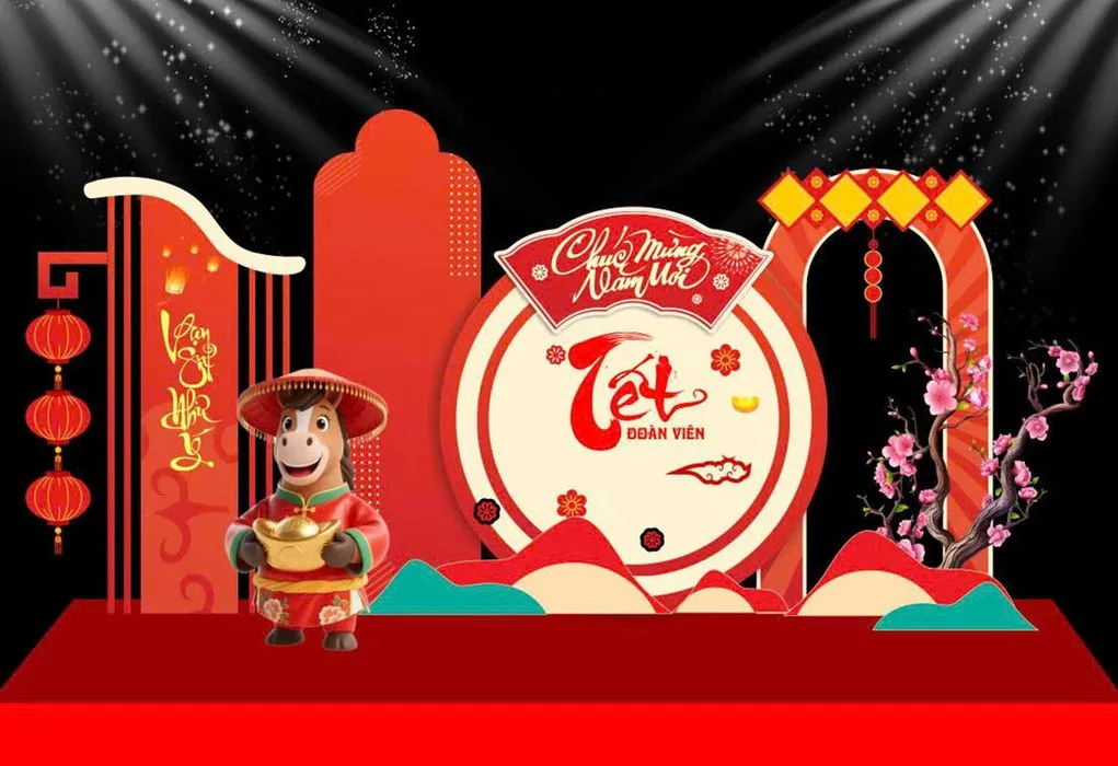 Backdrop Tết 2026 Ất Tỵ Đón Xuân, Linh Vật Rắn May Mắn Vàng CDR