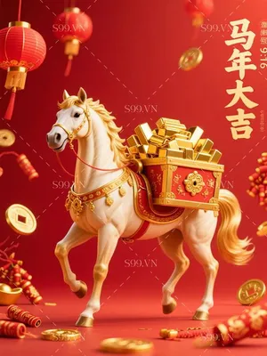 Tết Nguyên Đán Ngựa Vàng May Mắn, Hình Minh Họa JPG Chất Lượng Cao