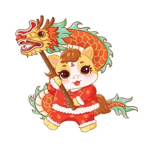 Linh Vật Ngựa Tết Cầm Múa Lân - Vector Minh Họa Hoạt Hình Dễ Thương