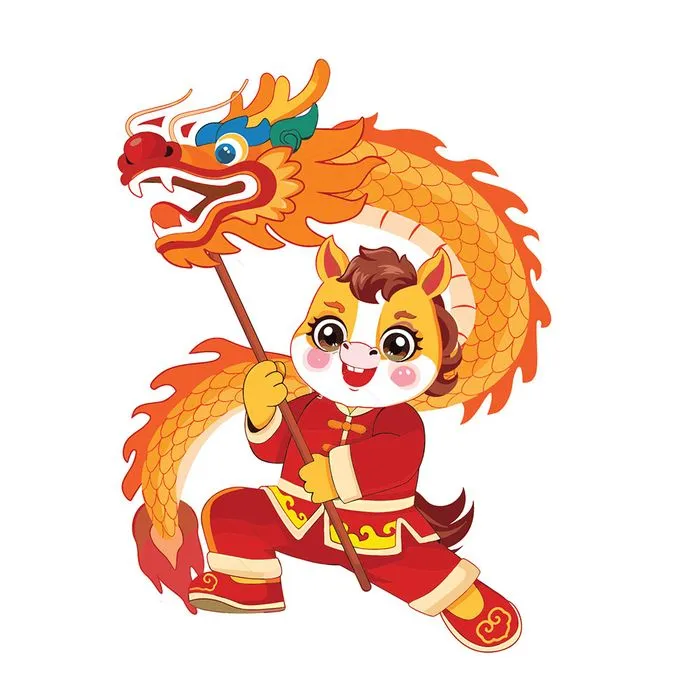 Linh Vật Ngựa Tết Cầm Múa Rồng - Hình Minh Họa Vector EPS Độc Đáo