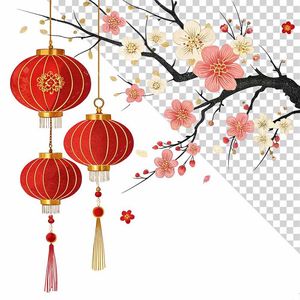 Hình ảnh đèn lồng trang trí cây đào file PNG mẫu CR548