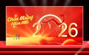 Backdrop Tết 2026 Đỏ May Mắn Chúc Mừng Năm Mới - File CDR Vector