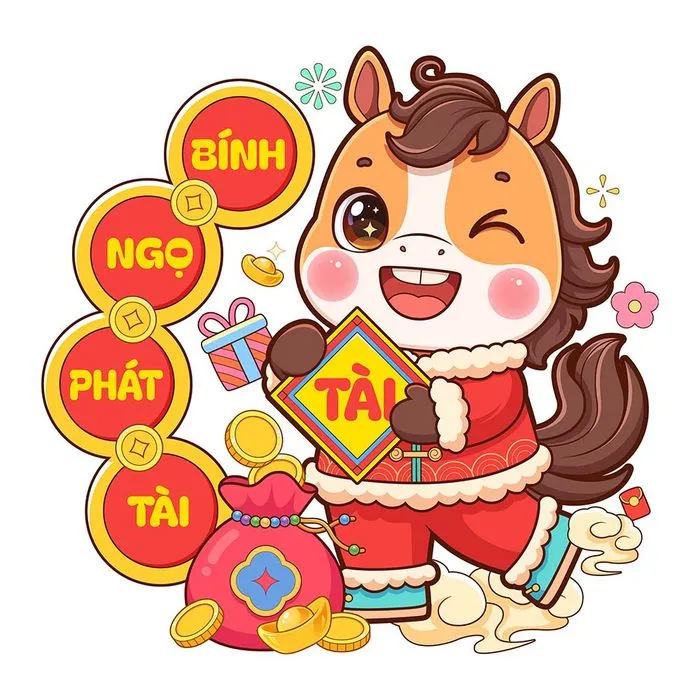 Linh Vật Ngựa Tết Nguyên Đán 2026 - Bính Ngọ Phát Tài EPS Vector