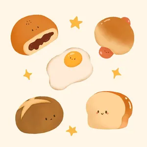 Bộ Sưu Tập Bánh Mì Dễ Thương Hoạt Hình - Vector Minh Họa EPS