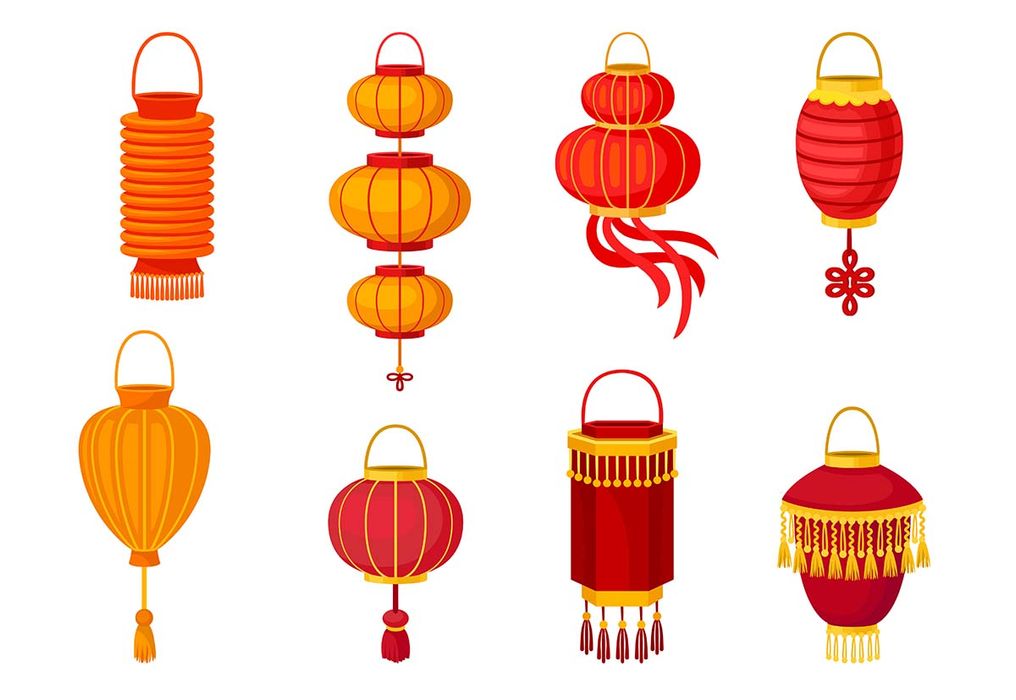 Bố sưu tập đèn lồng hiều hình dạng file vector mẫu CR453