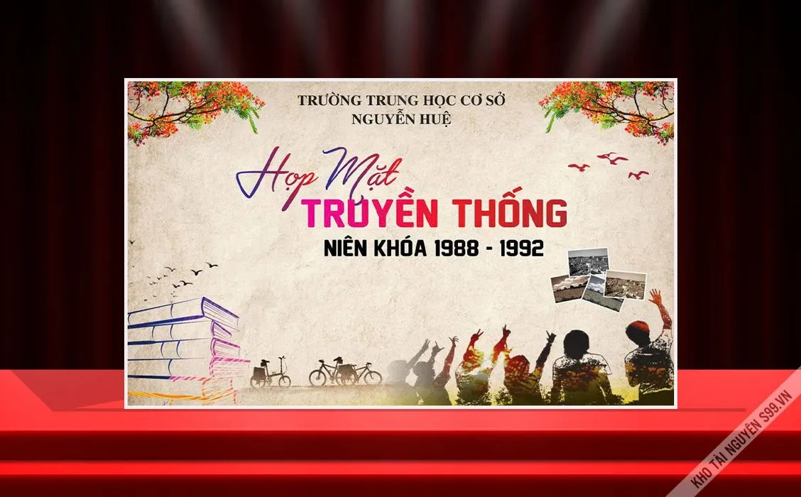 Backdrop họp mặt truyền thống trường THCS Nguyễn Huệ khóa 1988-1992
