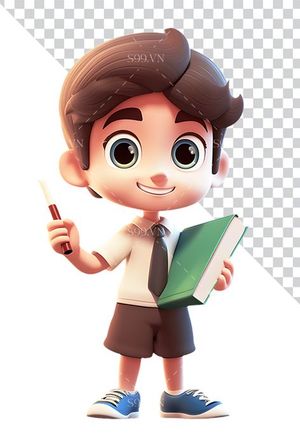 Hình ảnh cậu bé học sinh cầm quyển sách 3D file PNG mẫu CR845
