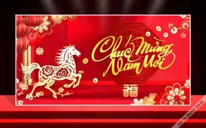 Backdrop Tết 2026 Giáp Ngọ Đỏ Vàng May Mắn – File CDR Vector