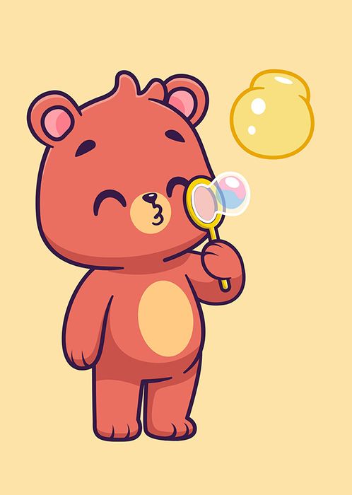 Hình ảnh chú gấu dễ thương thổi bong bóng file vector mẫu CR72