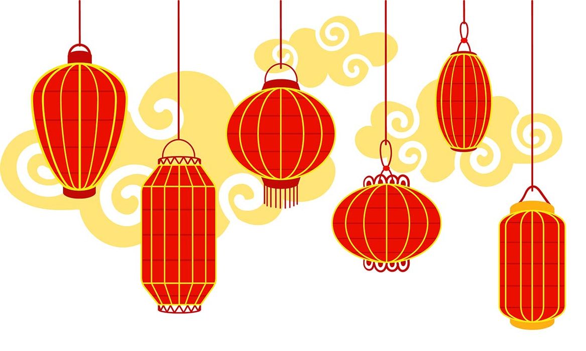 Bộ sưu tập đèn lồng màu đỏ nhiều hình dạng file vector mẫu CR502