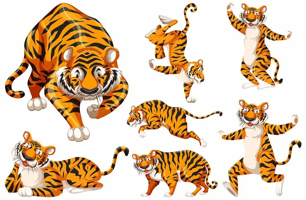 Bộ sưu tập hành động của chú hổ vằn flie vector mẫu KS3