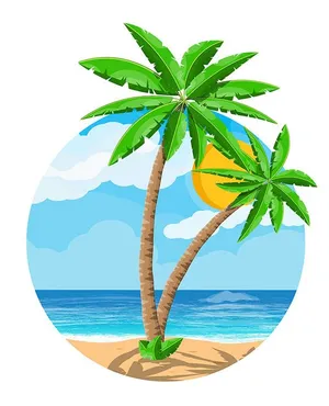 Hình ảnh cây dừa ngoài bãi biển file vector mẫu KS679