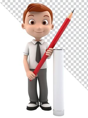 Hình ảnh câu học sinh cầm cây bút 3D file PNG mẫu CR887