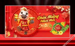 Backdrop Tết 2026 Chúc Mừng Năm Mới - Linh Vật Ngựa Vàng May Mắn