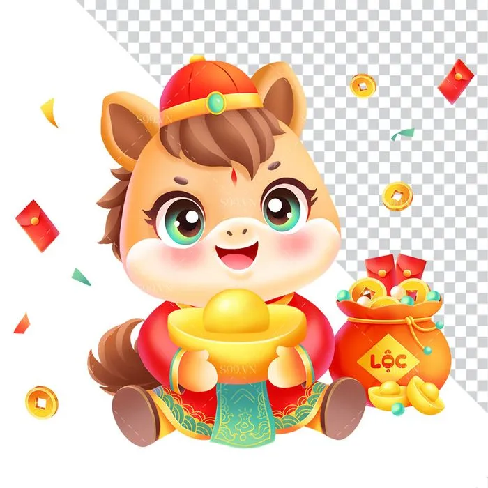 Linh Vật Ngựa Tết Nguyên Đán Dễ Thương - Hình Minh Họa PNG Chất Lượng Cao