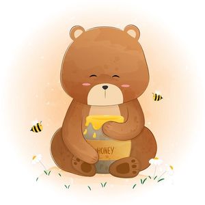 Hình ảnh chú gấu cute ôm hũ mật ong file vector mẫu CR175