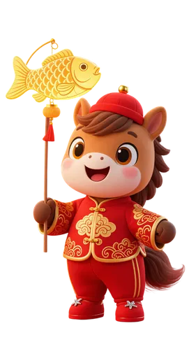 Hình Minh Họa Tết Con Ngựa Dễ Thương Cầm Đèn Cá Vàng (PNG)