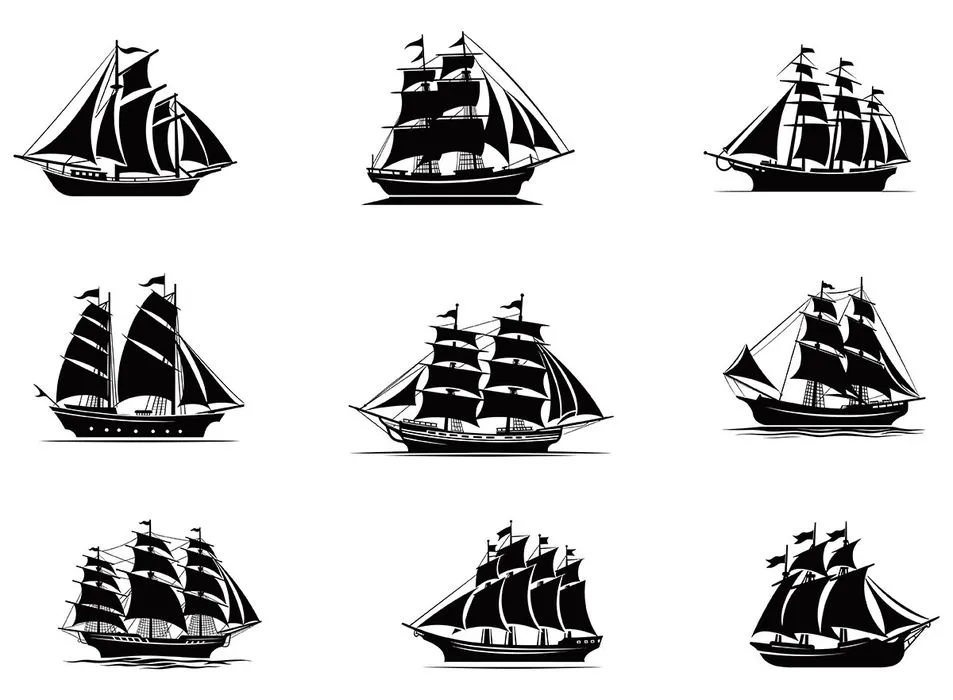 Bộ sưu tập con thuyền buồm file vector mẫu HH189