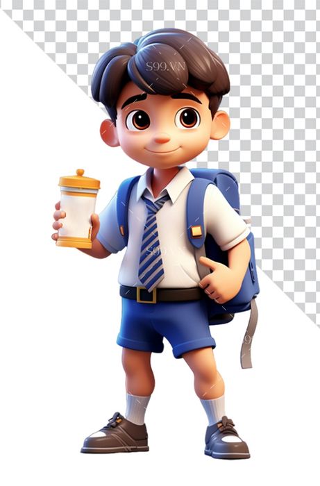 Hình ảnh cậu bé đeo cặp sách đi học 3D file PNG mẫu CR837