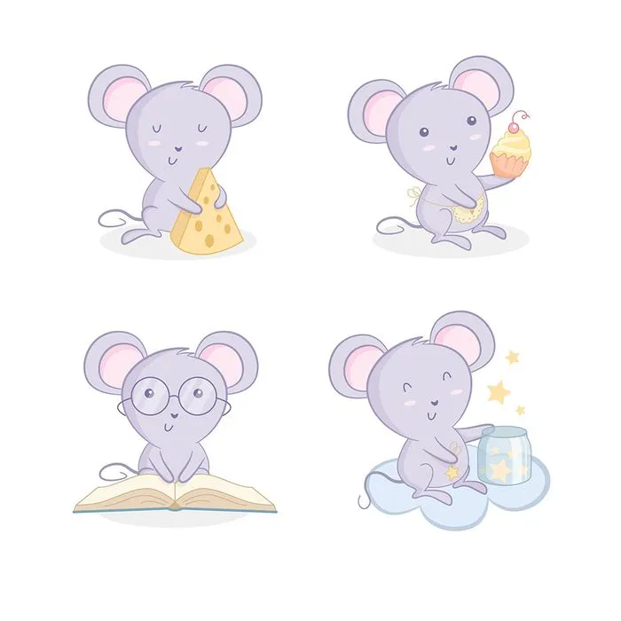 Chuột Hoạt Hình Dễ Thương - Bộ Hình Minh Họa Vector EPS