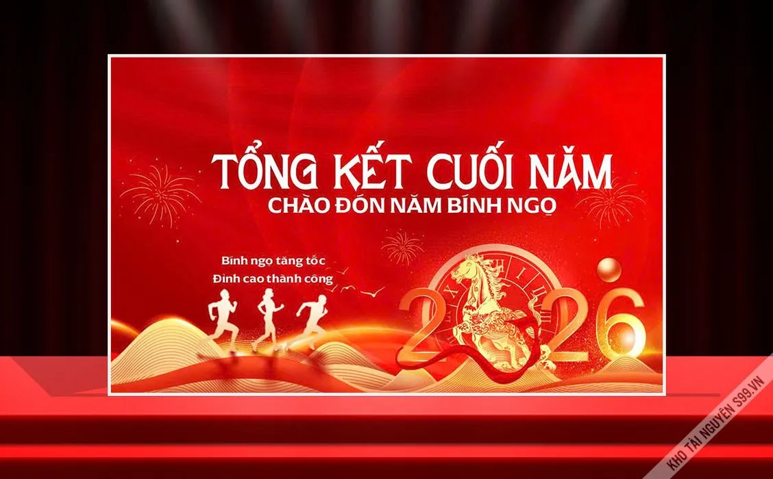 Backdrop Tết Bính Ngọ 2026 Đỏ May Mắn - File CDR Thiết Kế Chuyên Nghiệp