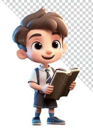 Hình ảnh cậu bé học sinh cầm quyển sách 3D file PNG mẫu CR843