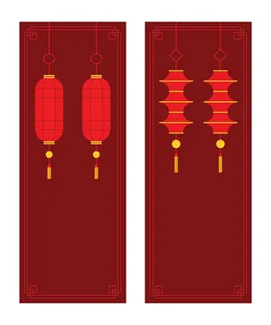 Tết Việt - Cặp Câu Đối Đỏ Treo Đèn Lồng Truyền Thống EPS Vector