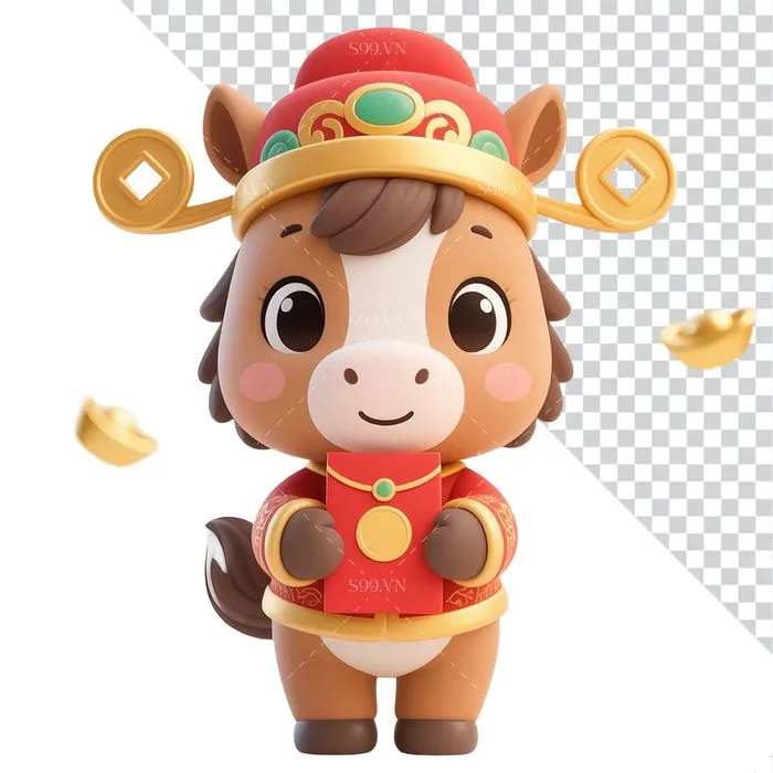 Linh Vật Ngựa Tết Nguyên Đán Dễ Thương - Hình Minh Họa PNG Chất Lượng Cao