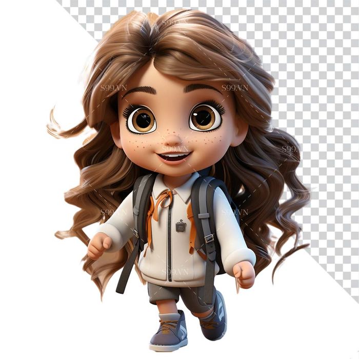 Hình ảnh cô bé học sinh 3D file PNG mẫu CR863