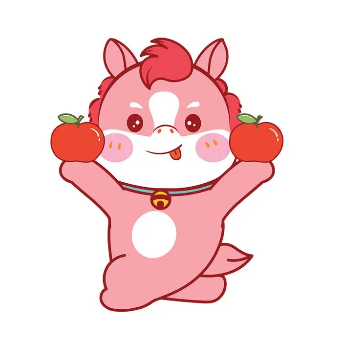 Linh Vật Ngựa Tết Dễ Thương Cầm Táo - Minh Họa Vector EPS