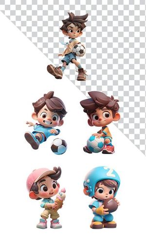 Hình ảnh cậu bé học sinh vui chơi đá bóng 3D file PNG mẫu CR823