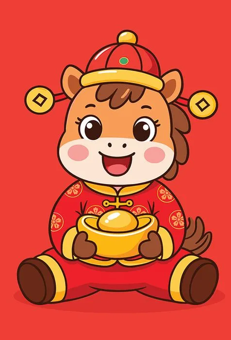 Ngựa Tết 2026 Minh Họa Phong Cách Hoạt Hình Dễ Thương - File EPS