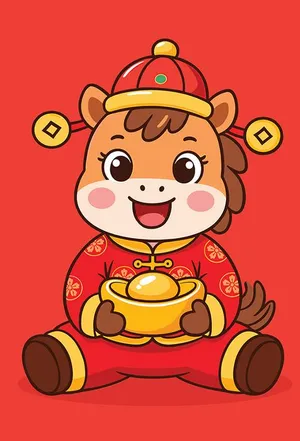 Ngựa Tết 2026 Minh Họa Phong Cách Hoạt Hình Dễ Thương - File EPS