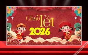 Backdrop Chào Tết 2026 – Thiết kế độc đáo mừng Xuân Di Lặc