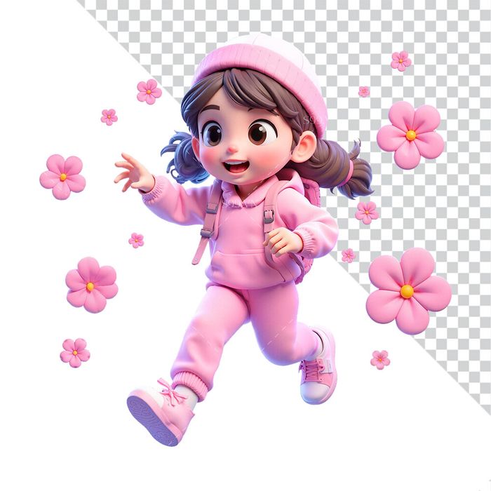Hình ảnh cô bé học sinh 3D vui đến trường file PNG mẫu CR797