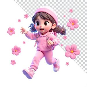 Hình ảnh cô bé học sinh 3D vui đến trường file PNG mẫu CR797