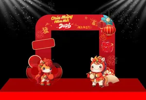 Backdrop Tết 2025 Năm Mới Phong Cách Hoạt Hình Dễ Thương