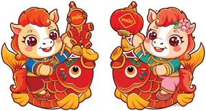 Linh Vật Ngựa Tết Cưỡi Cá Chép - Vector Đồ Họa May Mắn