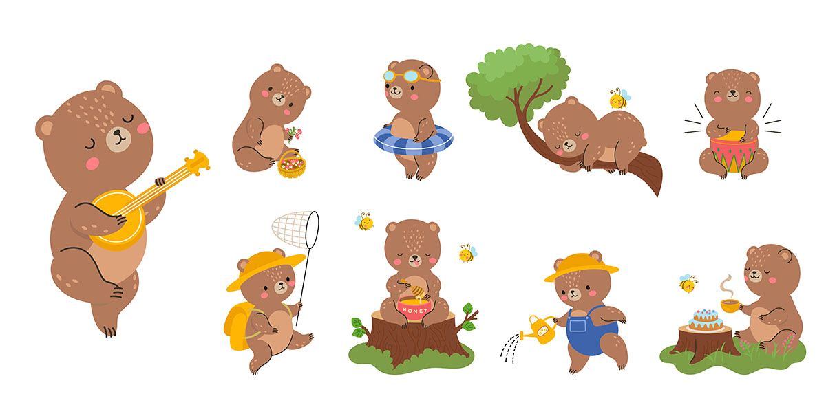 Bộ sưu tập chú gấu cute file vector mẫu CR91