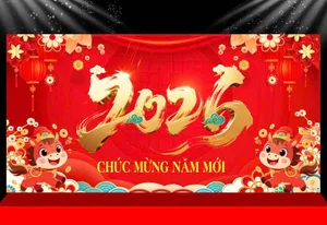 Backdrop Tết 2026 Đỏ May Mắn - File CDR Vector Sắc Nét