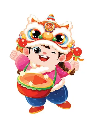 Bé Múa Lân Tết Nguyên Đán - Hình Minh Họa Vector EPS Đáng Yêu