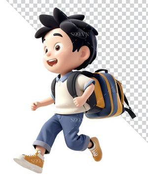 Hình ảnh cậu bé đi học 3D file PNG mẫu CR813