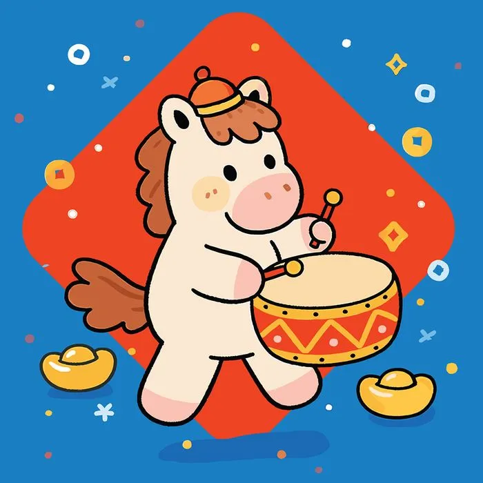 Linh Vật Tết 2026 Ngựa Trống Hội Vector Hoạt Hình Dễ Thương