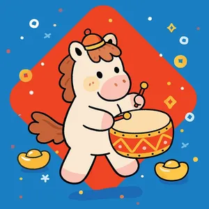 Linh Vật Tết 2026 Ngựa Trống Hội Vector Hoạt Hình Dễ Thương