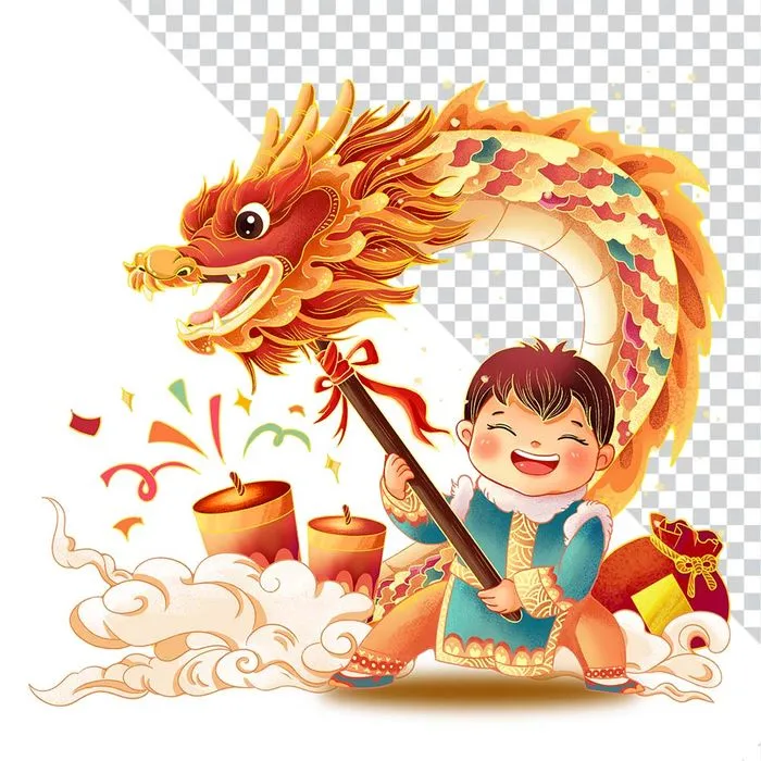 Tết Cổ Truyền Bé Vui Chơi Cùng Múa Lân - Hình Minh Họa PNG